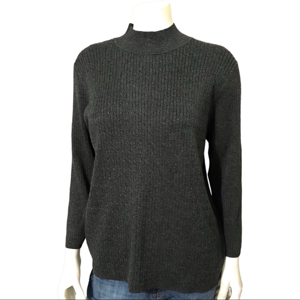 Vintage Evan Picone Gray Mock Neck Sweater Sz-2X
